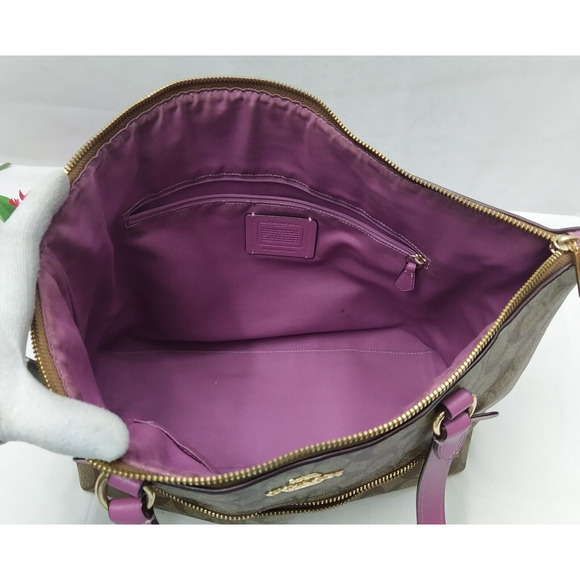 Coach Gallery Signature Brown Coated Leather Double Handles Tote Shoulder Bag - Picture 10 of 16